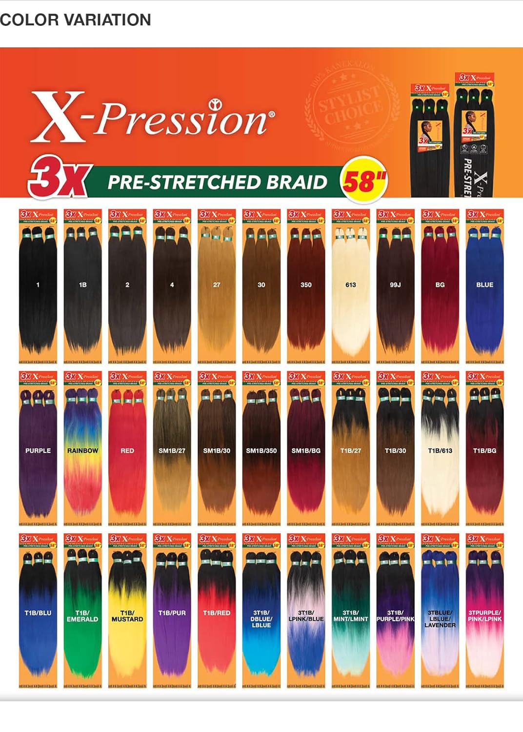 Sensationnel Braids African Collection 6X X-Pression Pre-Stretched Braid 58" (1-PACK, 4)