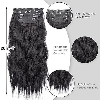 4pcs Black Curly Clip-In Hair Extensions – 20” Synthetic