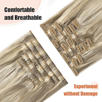 7pcs 15” Remy Clip-In Hair – Ash Blonde (#18P613), 70g