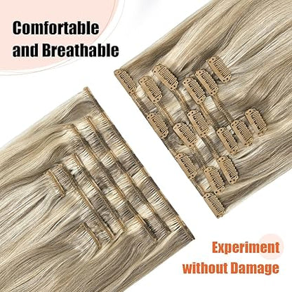 7pcs 15” Remy Clip-In Hair – Ash Blonde (#18P613), 70g