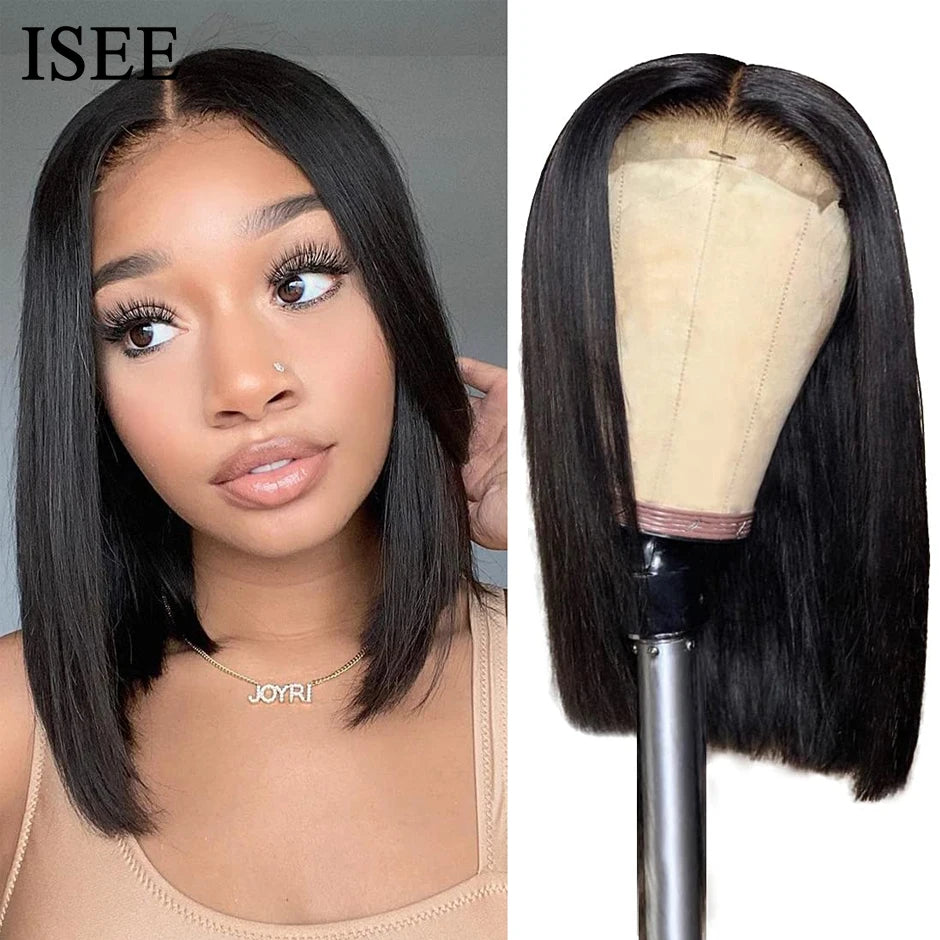 ISEE Hair Malaysian Straight Bob Lace Frontal Wig