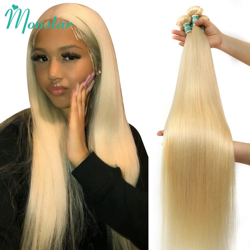 613 Blonde Colored 30 Inch Straight Human Hair Bundles Brazilian Hair Weave Bundles 100% Human Hair Bundles Remy Hair Extensions