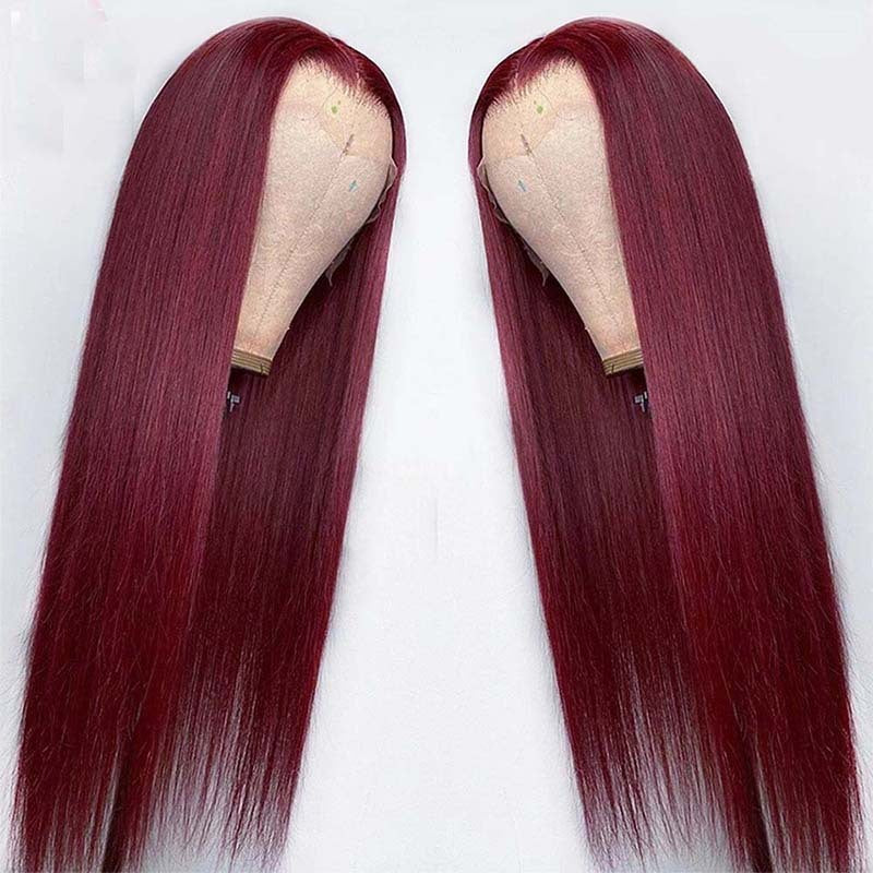 Full Headgear Long Straight Front Lace Wig Smooth Hair (Wine Red)