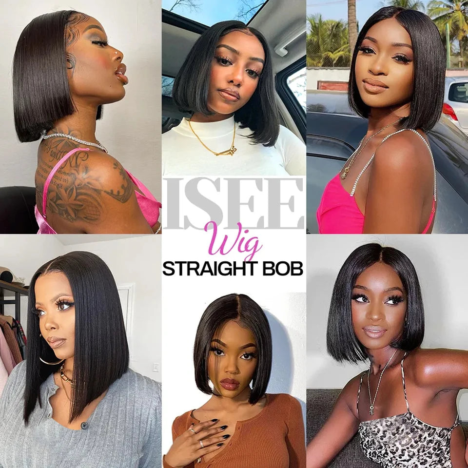 ISEE Hair Malaysian Straight Bob Lace Frontal Wig